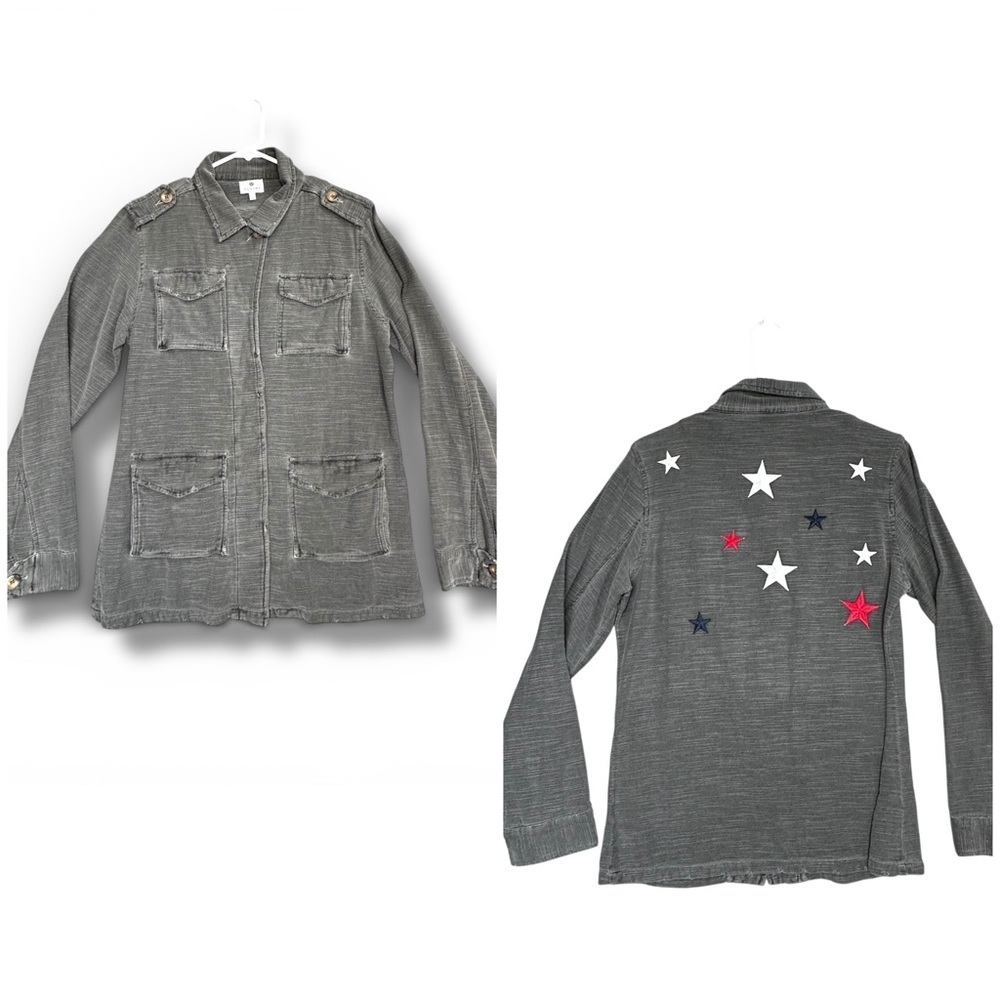 Sundry Grey Cotton Utility Tunic Star Embroidered Back Hidden Buttons Size 2